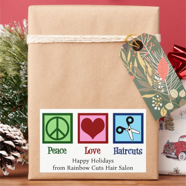 Peace Love Haircuts Custom Hair Salon Christmas Rectangular Sticker (Holiday)
