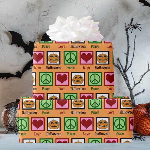 Peace Love Halloween Cute Jack O Lantern Wrapping Paper