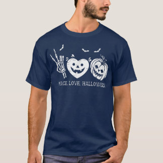 Peace Love Halloween Hand, Heart Pumpkin T-Shirt