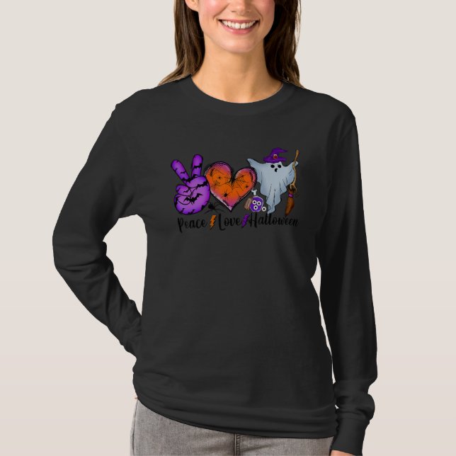 Peace Love Halloween Lazy Halloween Costume Cool P T-Shirt (Front)