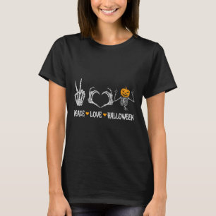 Peace Love Halloween Pumpkin Skeleton Spooky Men W T-Shirt