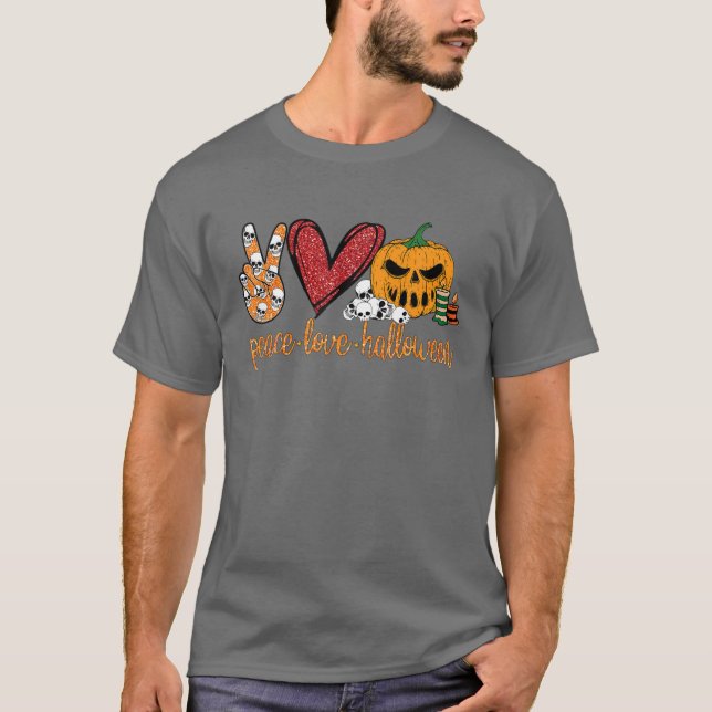 Peace Love Halloween Pumpkin T-Shirt (Front)