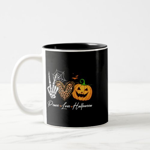 Peace Love Halloween Skeleton Fall Pumpkin Leopard Two_Tone Coffee Mug