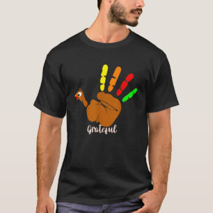 Peace Love Hand Sign Turkey Grateful for Thanksgiv T-Shirt