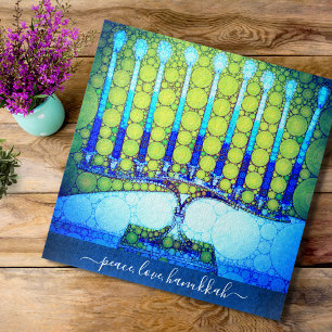 Peace Love Hanukkah Artsy Blue Green Menorah Chic Jigsaw Puzzle
