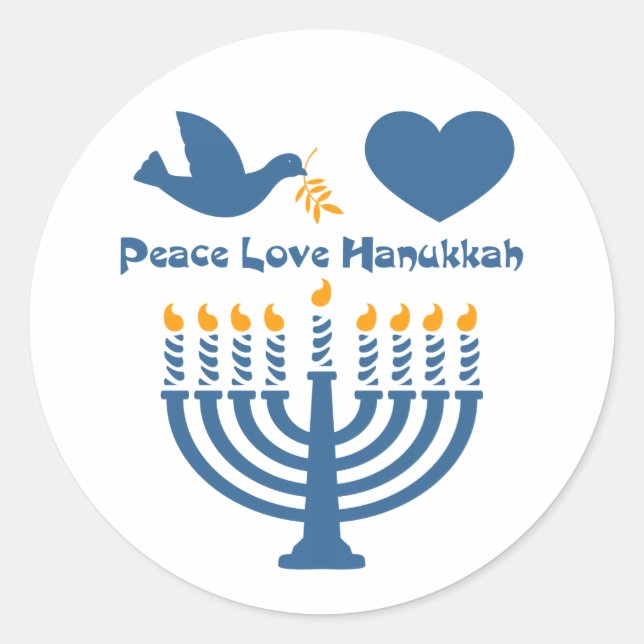 Peace Love Hanukkah Classic Round Sticker (Front)
