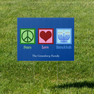 Peace Love Hanukkah Custom Blue Holiday Yard Sign