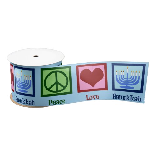 Peace Love Hanukkah Cute Blue Gift Wrapping Satin Ribbon