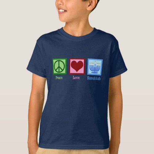Peace Love Hanukkah Cute Blue Kids T_Shirt