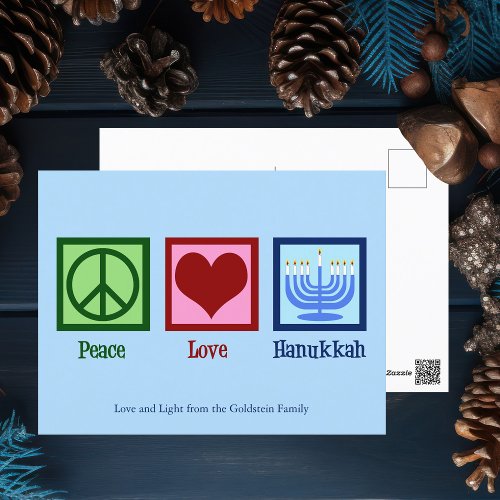 Peace Love Hanukkah Cute Custom Blue Postcard