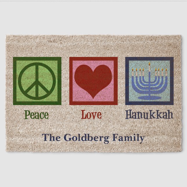 Peace Love Hanukkah Cute Custom Family Fiber Doormat (Front)