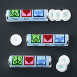 Peace Love Hanukkah Cute Custom Party Breath Savers® Mints<br><div class="desc">Peace Love Hanukkah Breath Savers Mints for a Chanukah party. A pretty peace sign,  heart,  and a beautiful menorah on a cute blue holiday candy favor.</div>
