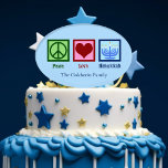 Peace Love Hanukkah Cute Custom Party Cake Topper<br><div class="desc">Peace Love Hanukkah cake topper for a Chanukah party. A pretty peace sign,  heart,  and a beautiful menorah on a cute blue holiday dessert decoration.</div>