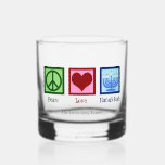 Peace Love Hanukkah Cute Custom Whiskey Glass<br><div class="desc">Peace Love Hanukkah customizable whiskey glass with a peace sign,  heart,  and menorah for a Jewish family celebrating Chanukah.</div>