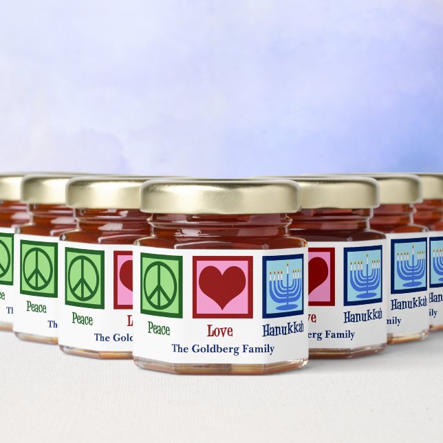 Peace Love Hanukkah Cute Customized Honey Jar Favors (Multi)
