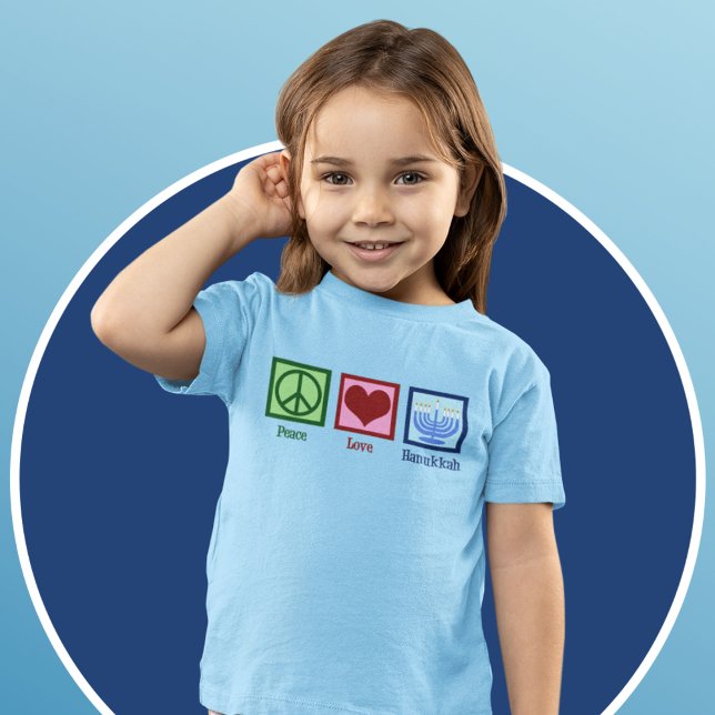Peace Love Hanukkah Cute Girl's Blue T-Shirt (Creator Uploaded)