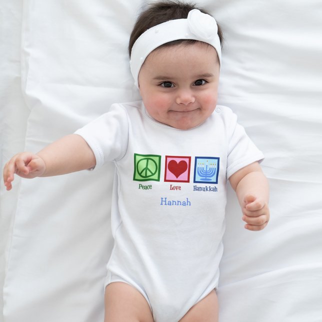 Peace Love Hanukkah Cute Personalized Baby Bodysuit (Creator Uploaded)