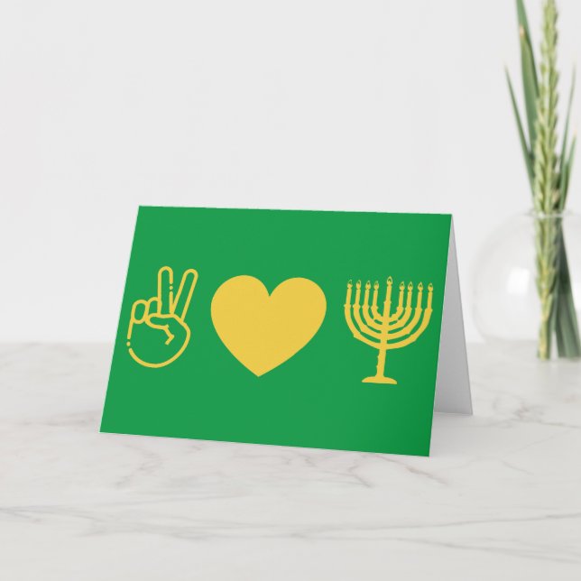 Peace Love & Hanukkah | Gold Version  Holiday Card (Front)