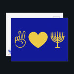 Peace Love & Hanukkah | Gold Version  Postcard<br><div class="desc">Peace Love & Hanukkah | Gold Version 

Change the background color to make it your own</div>