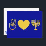 Peace Love & Hanukkah | Gold Version  Postcard<br><div class="desc">Peace Love & Hanukkah | Gold Version 

Change the background color to make it your own</div>