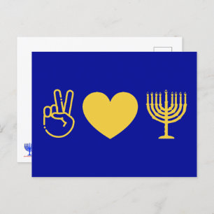 Peace Love & Hanukkah Gold Version Postcard