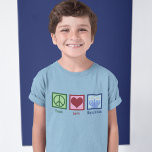 Peace Love Hanukkah Kids T-Shirt<br><div class="desc">Peace Love Hanukkah kids t-shirt for a Jewish child who likes to celebrate Chanukah. A pretty peace sign,  heart,  and a beautiful menorah.</div>