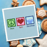 Peace Love Hanukkah Menorah Cute Blue Party Napkins<br><div class="desc">Peace Love Hanukkah napkin for a Jewish person who likes to celebrate Chanukah. A pretty peace sign,  heart,  and a beautiful menorah on blue party napkins.</div>