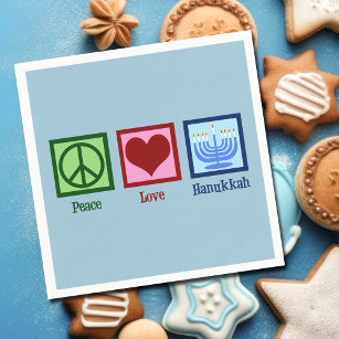 Peace Love Hanukkah Menorah Cute Blue Party Napkins