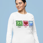 Peace Love Hanukkah Women's Long Sleeve T-Shirt<br><div class="desc">Peace Love Hanukkah long sleeve t-shirt for a Jewish woman who likes to celebrate Chanukah. A pretty peace sign,  heart,  and a beautiful menorah.</div>