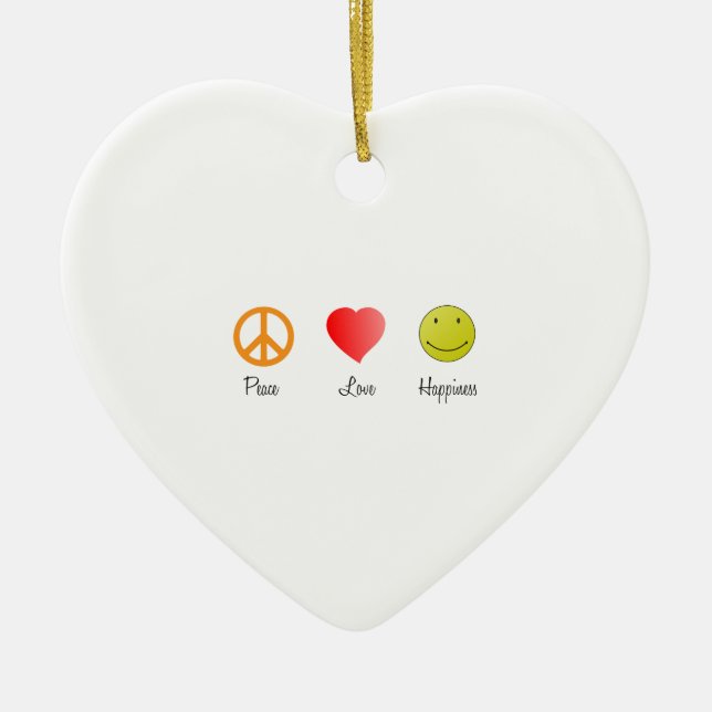 Peace Love Happiness Ceramic Ornament (Front)