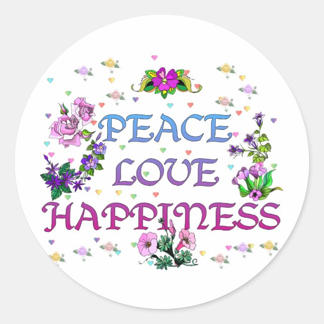 Peace Love Happiness Classic Round Sticker (Front)
