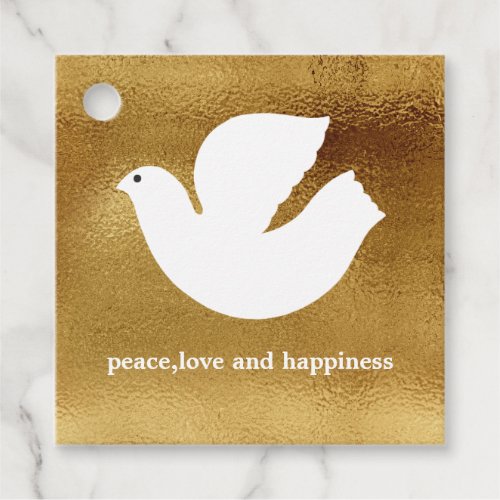 PeaceLoveHappiness Elegant Gold Dove Holiday Favor Tags