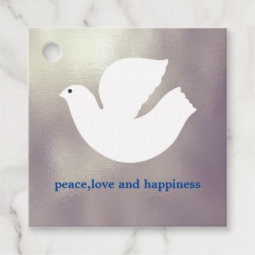 PeaceLoveHappiness Elegant Silver Dove Holiday Favor Tags