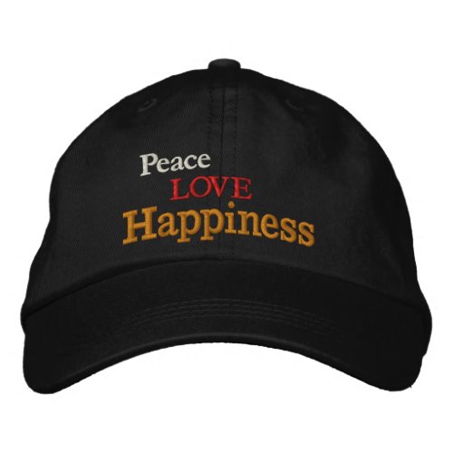 Peace Love Happiness embroidered baseball cap