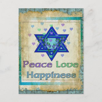 Peace Love Happiness Postcard by Crazy_Card_Lady at Zazzle