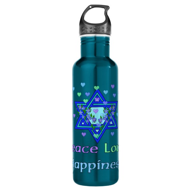 Peace Love Happiness Stainless Steel Water Bottle (Front)