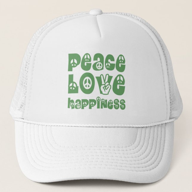peace love happiness trucker hat (Front)