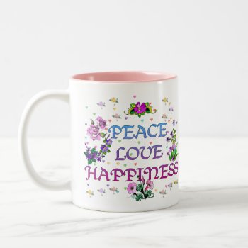 Peace Love Happiness Two-tone Coffee Mug by orsobear at Zazzle