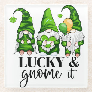 PEACE LOVE HAPPY ST PATRICKS DAY CUTE GNOMES GLASS COASTER