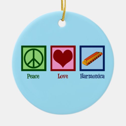 Peace Love Harmonica Cute Harmonicist Ceramic Ornament