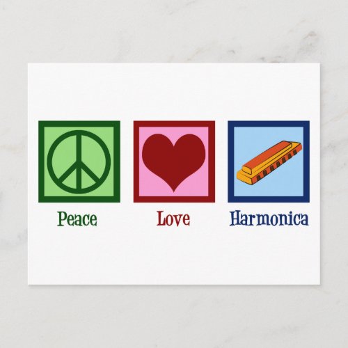 Peace Love Harmonica Postcard