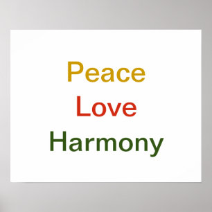 Peace Love Harmony gold red green Poster
