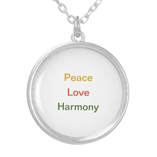 Peace love harmony gold tone red green silver plated necklace (Front)
