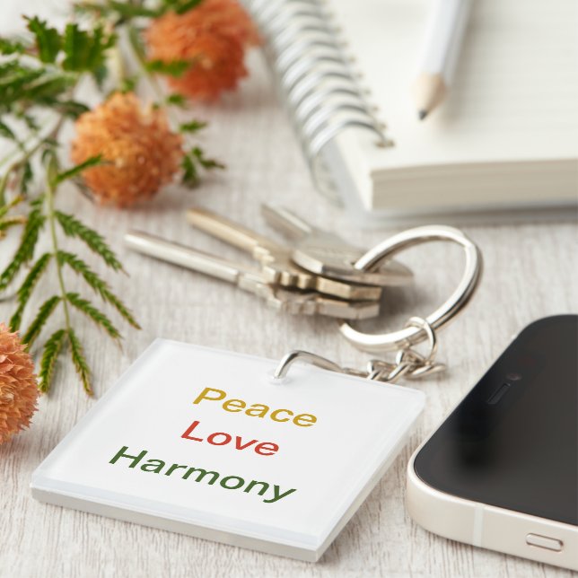 Peace love harmony red green gold keychain (Front Right)