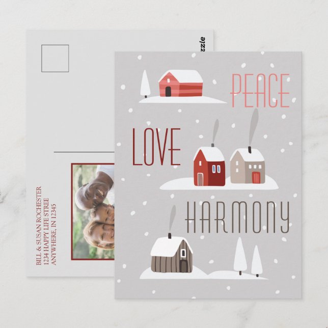 Peace Love Harmony Retro Christmas Holiday Photo  Postcard (Front/Back)