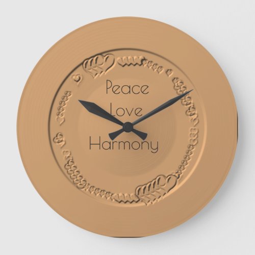 Peace Love Harmony Text  on Gold Clock