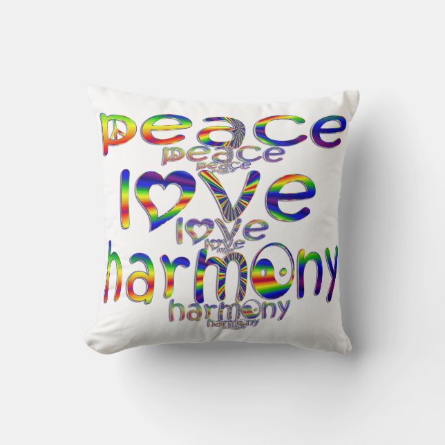 Peace Love Harmony Throw Pillow (Front)