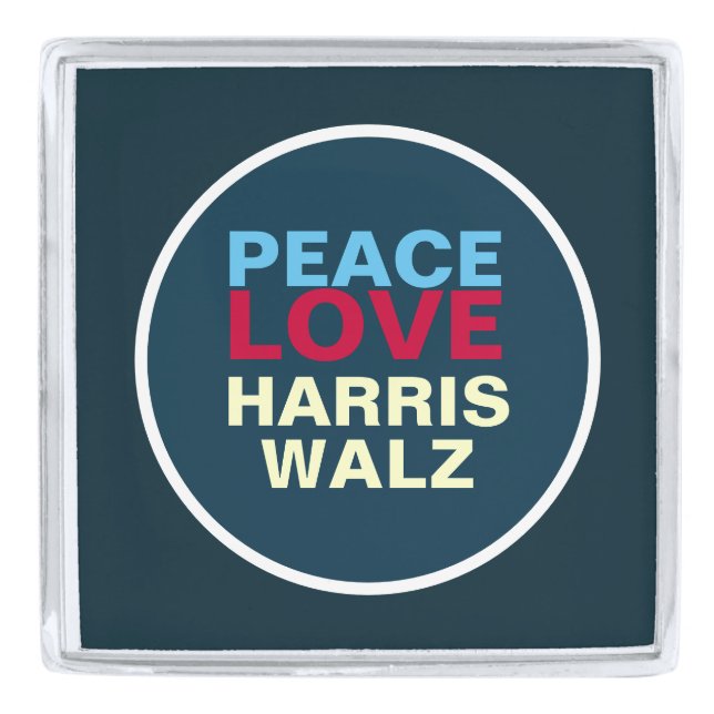 PEACE LOVE HARRIS WALZ Mod Silver Finish Lapel Pin (Front)