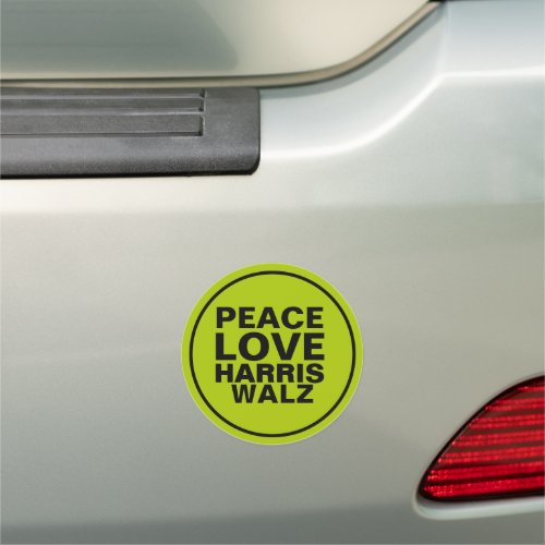 PEACE LOVE HARRIS WALZ Neon Green Car Magnet