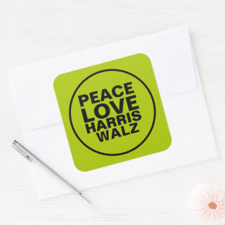 PEACE LOVE HARRIS WALZ Neon Green Square Sticker